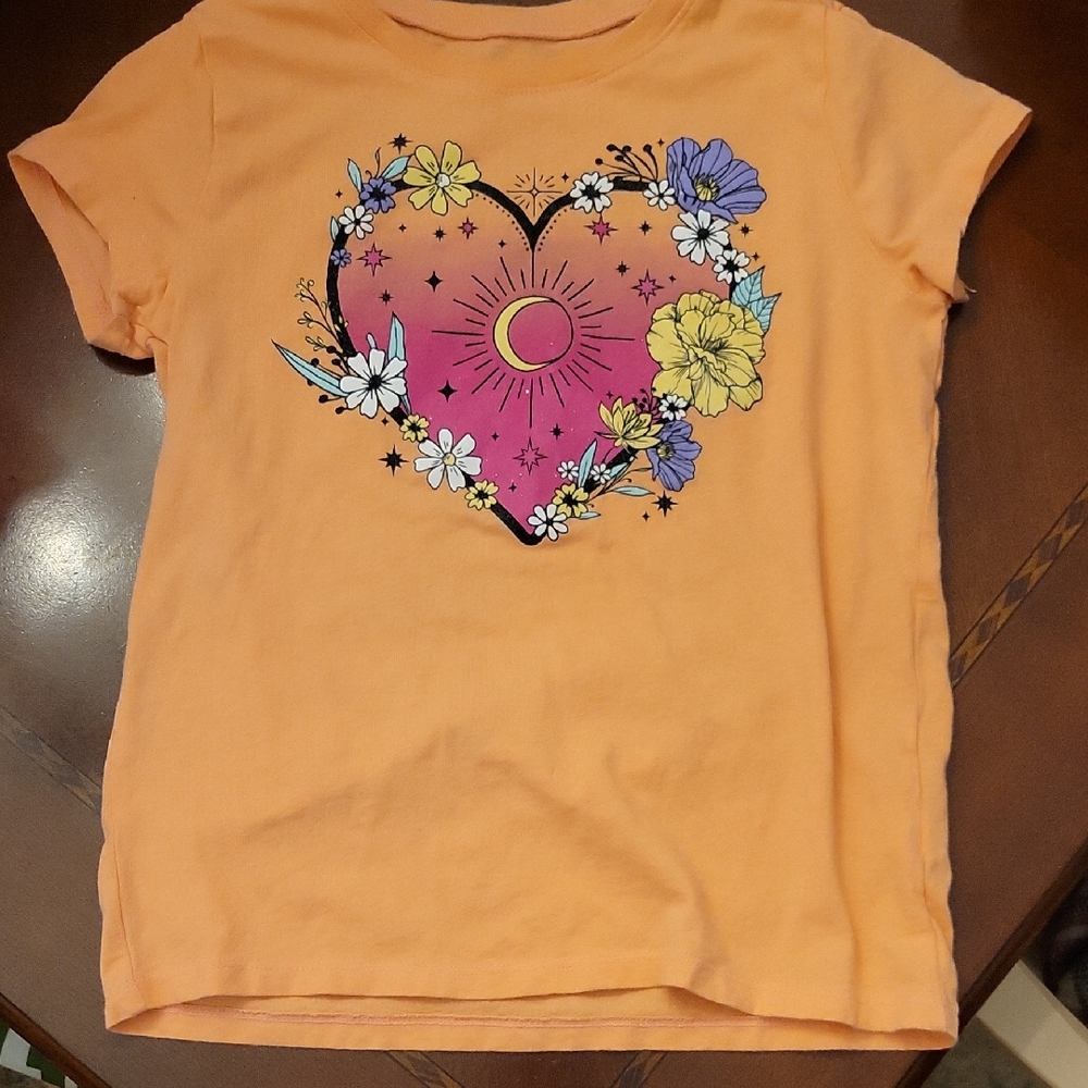 Place Orange Tee with Heart and Floral Design